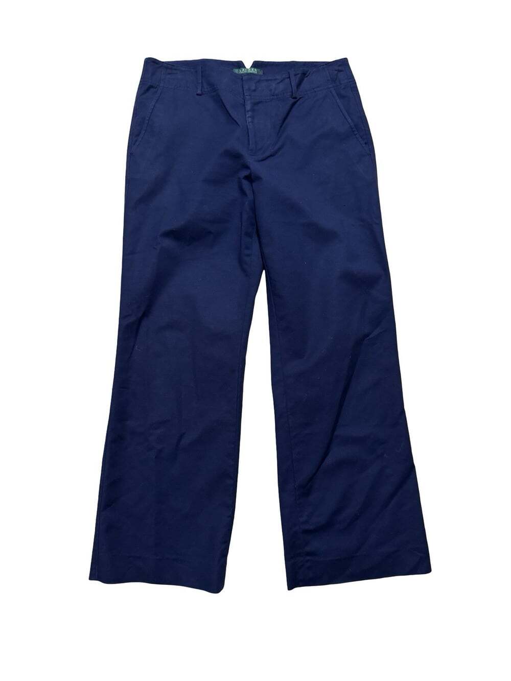 Lauren Ralph Lauren Women’s Blue Solid Cotton Elastane Pants Size 8 Regular